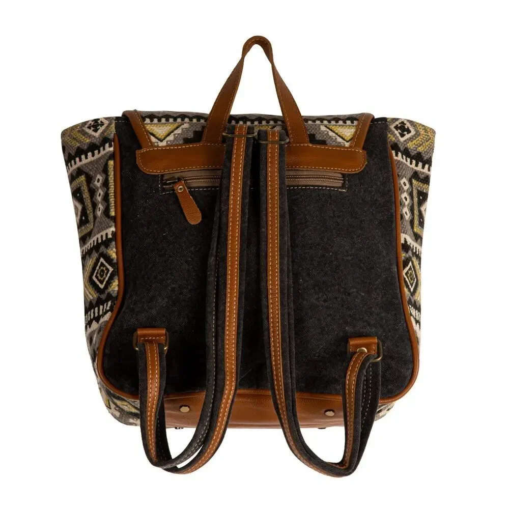 Myra Bag Handmade Biscon Backpack Upcycled Canvas & Cowhide Leather